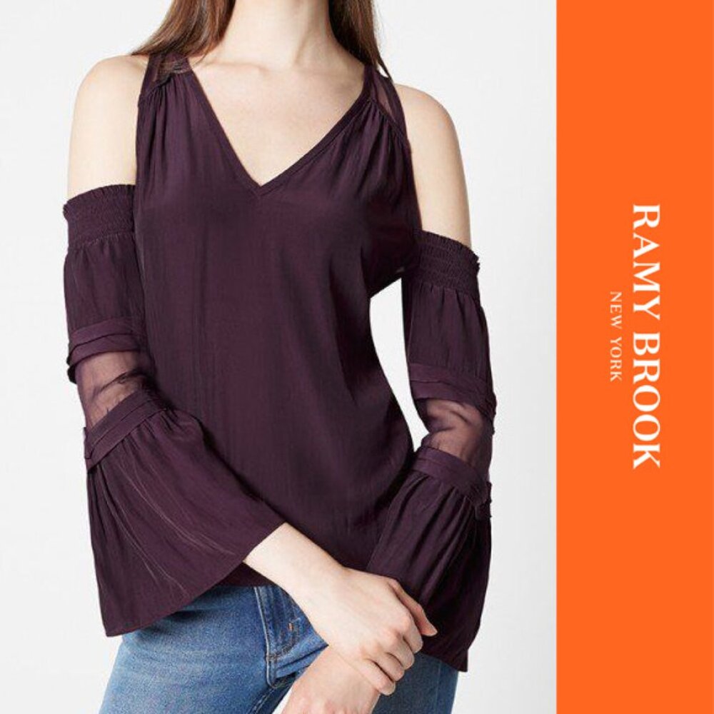 Ramy Brook New York Faretta Cold Shoulder Silk Blend Blouse M Merlot Wine $325